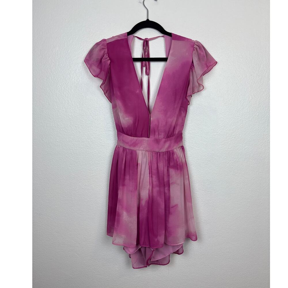 Toccin Pink Tie Dye Open Back Long Sleeve Balloon Sleeve Romper 6